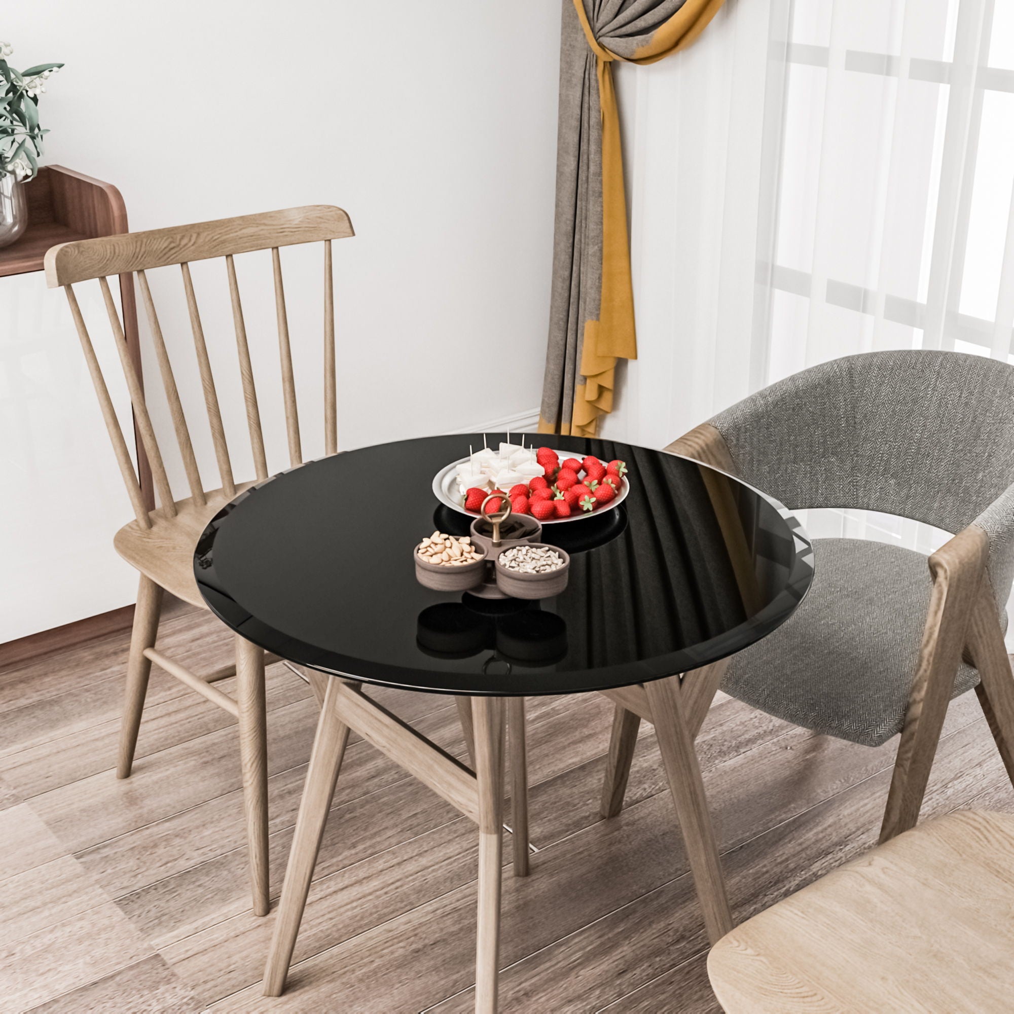 28&quot; Round Tempered Glass Table Top Clear Glass Thick Beveled Polished Edge