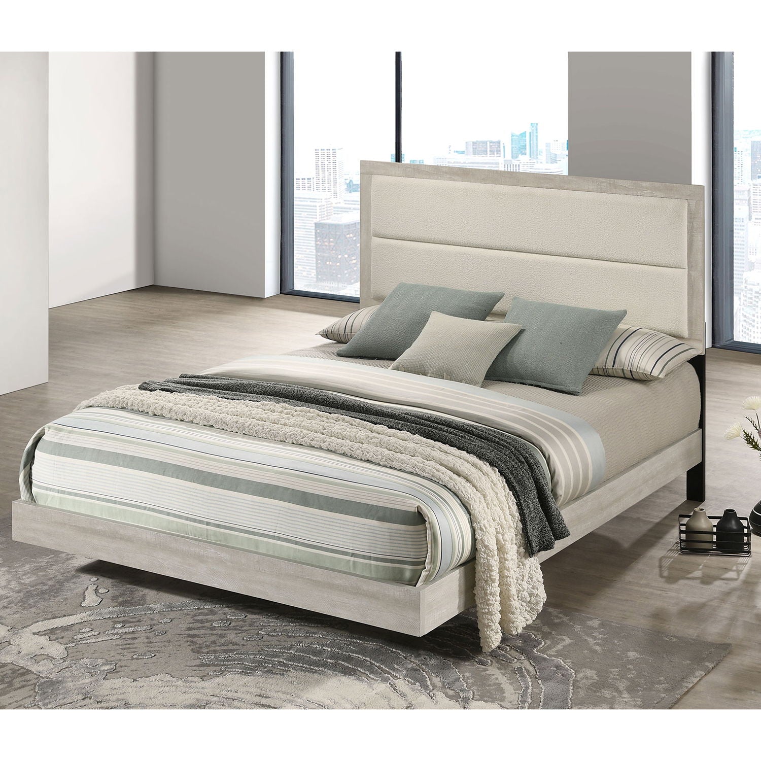 Strout - Queen Panel Bed With Upholstered Headboard - Rustic