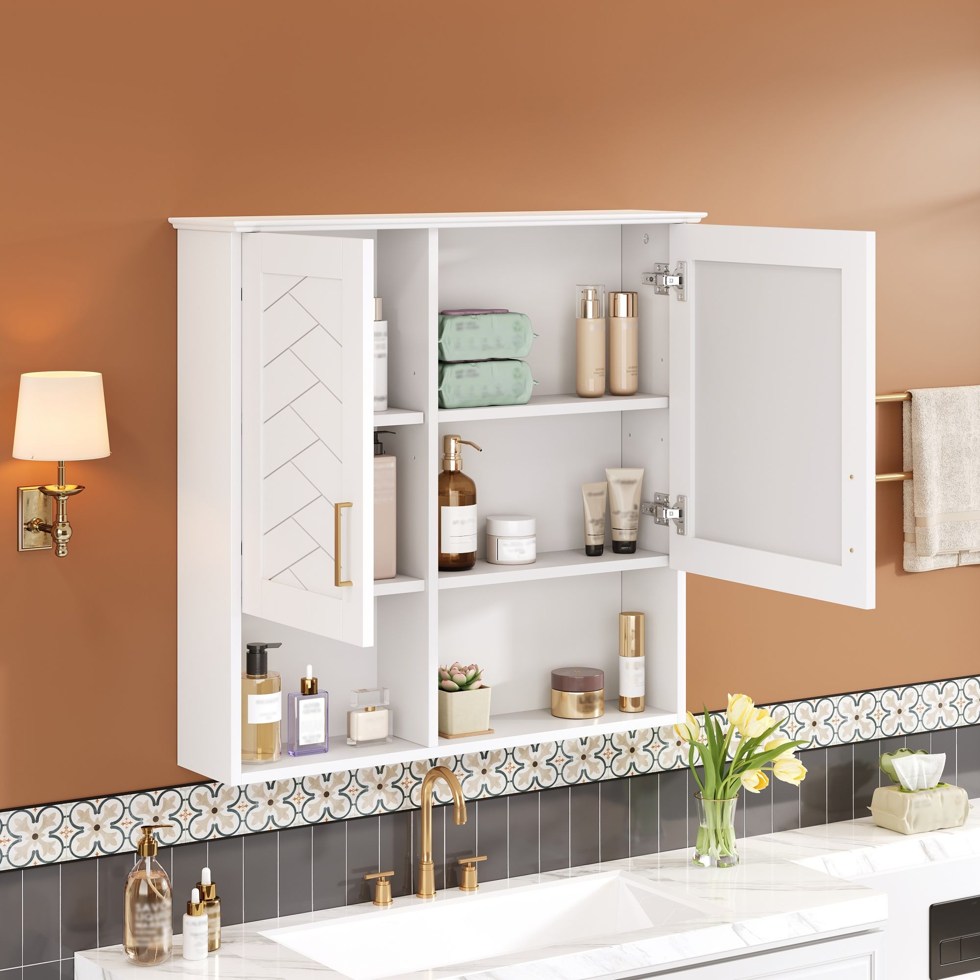 2 In 1 Wall-Mounted Mirror Cabinet With Adjustable Shelves, Soft-Close Doors, High-Definition Mirror &amp; Storage