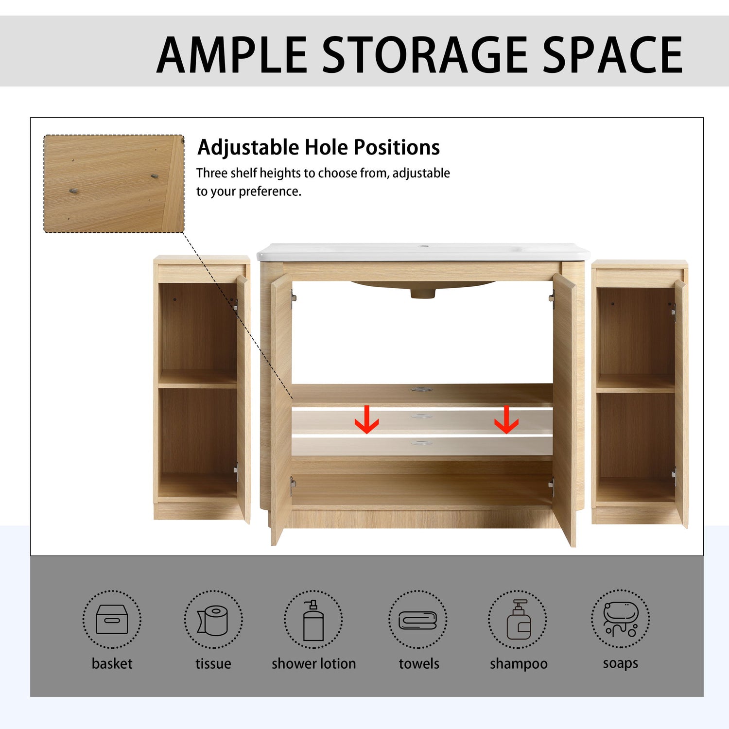 Freestanding Bathroom Vanity With Sink, 2 Small Storage Cabinets, Soft Close Doors