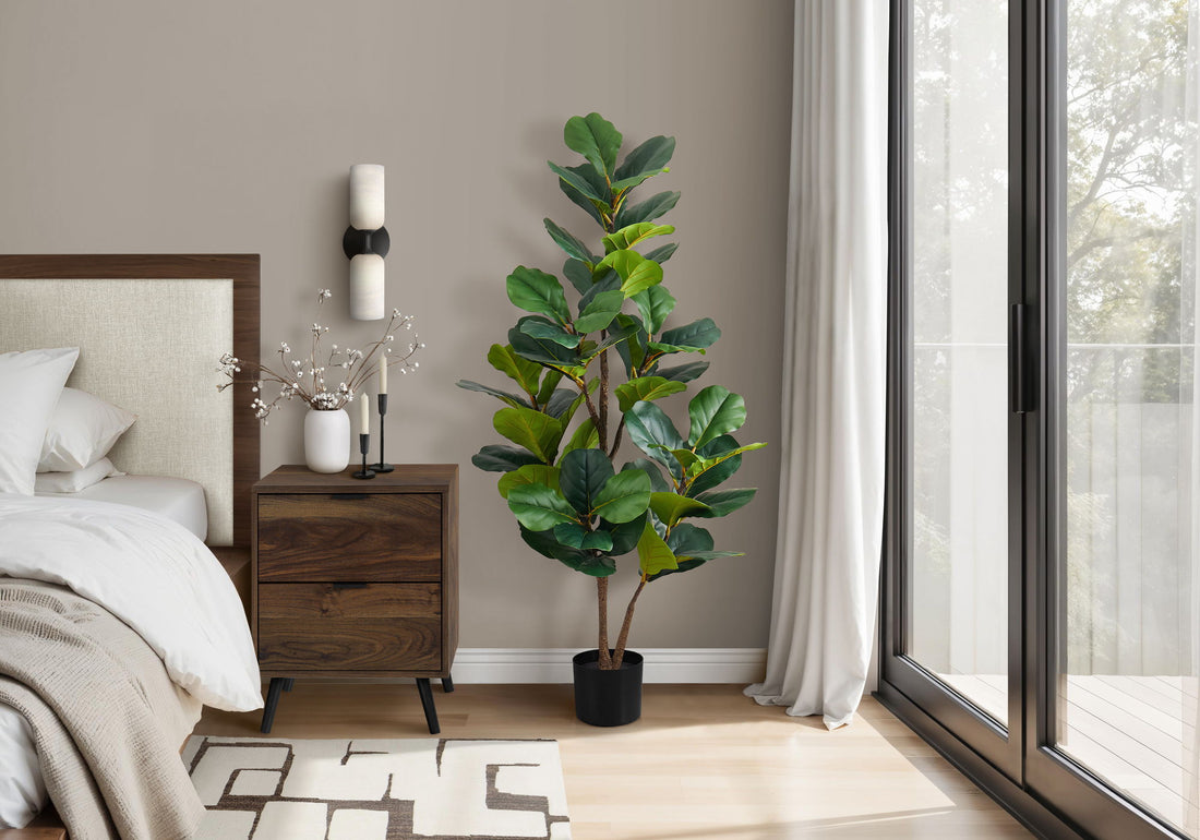 49&quot; Tall, Artificial Plant, Fiddle Tree, Indoor, Faux, Fake, Floor, Greenery, Potted, Real Touch, Decorative - Green / Black