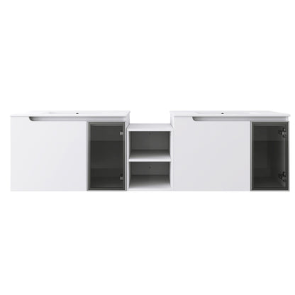 Wall Mounted Bathroom Vanity With Sink, Soft Close Doors, Cabinet &amp; Half Door