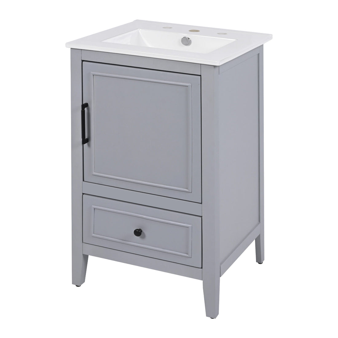 20&quot; Bathroom Vanity With Sink, Bathroom Cabinet With A Door, Door Shelf Storage And Adiustable Foot Pads, A Drawer - Gray
