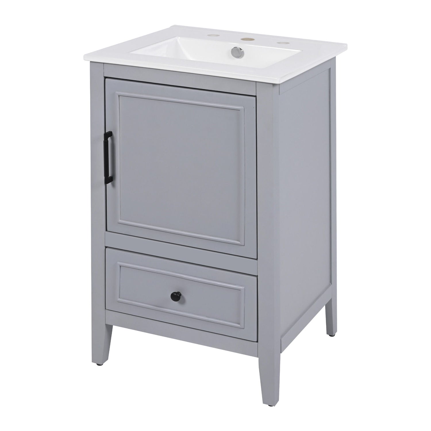 20&quot; Bathroom Vanity With Sink, Bathroom Cabinet With A Door, Door Shelf Storage And Adiustable Foot Pads, A Drawer - Gray