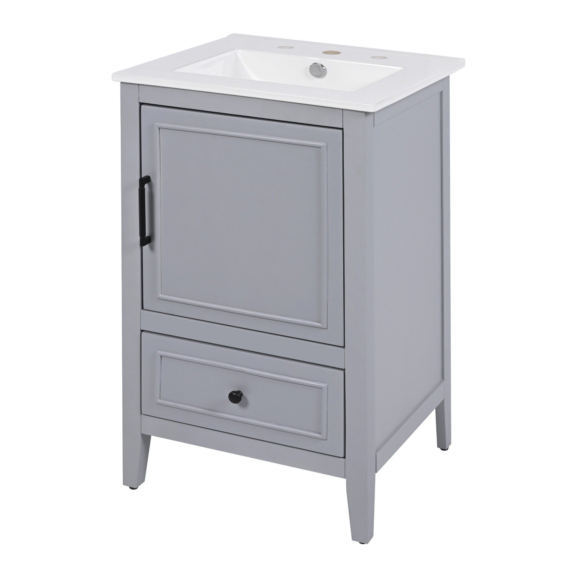 20&quot; Bathroom Vanity With Sink, Bathroom Cabinet With A Door, Door Shelf Storage And Adiustable Foot Pads, A Drawer - Gray