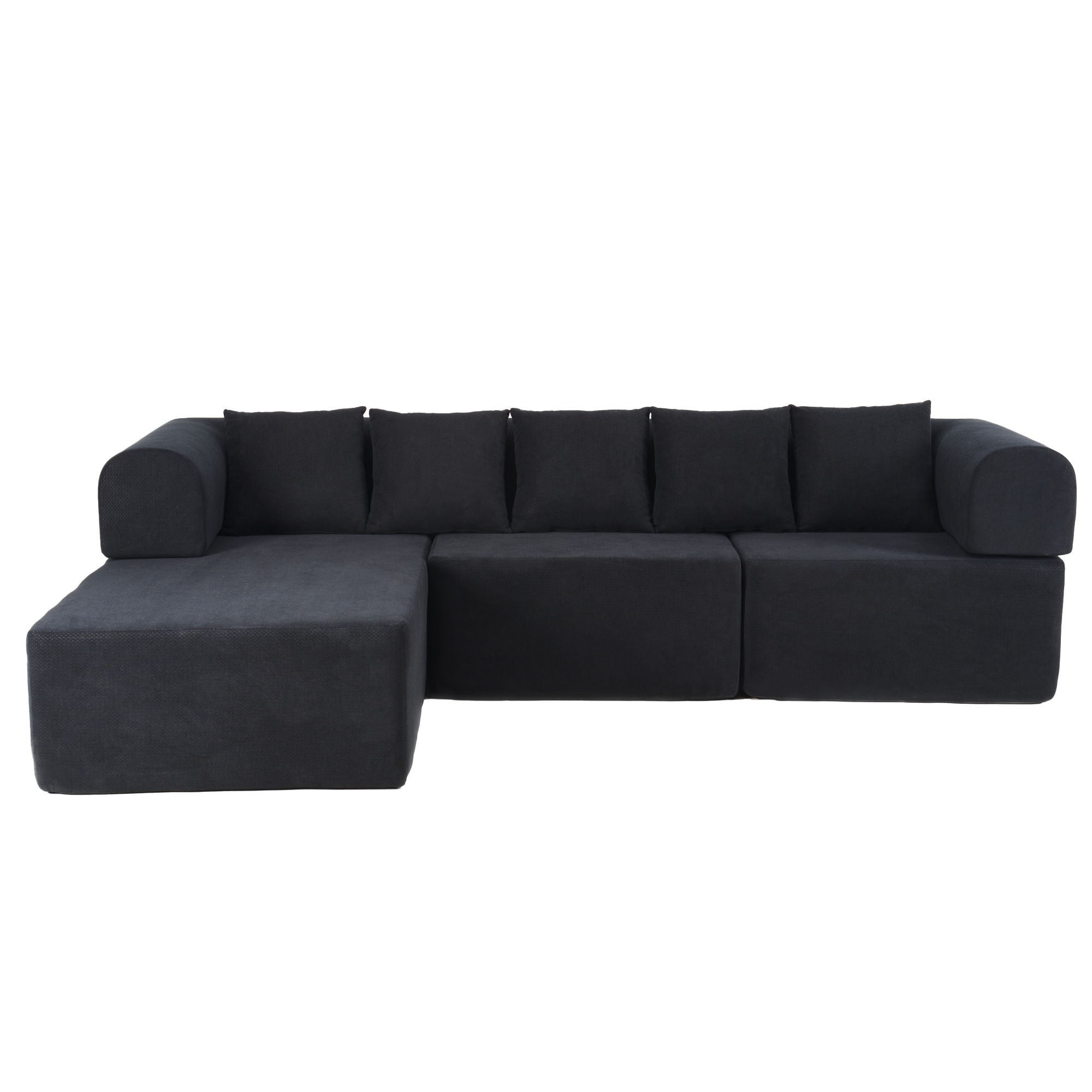 Modular L-Shaped Sectional Sofa With Deep Seat, Movable Chaise &amp; 5 Pillows