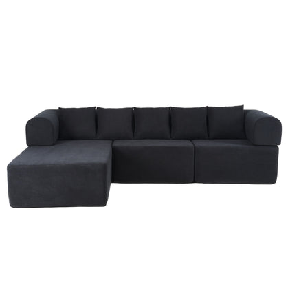 Modular L-Shaped Sectional Sofa With Deep Seat, Movable Chaise &amp; 5 Pillows