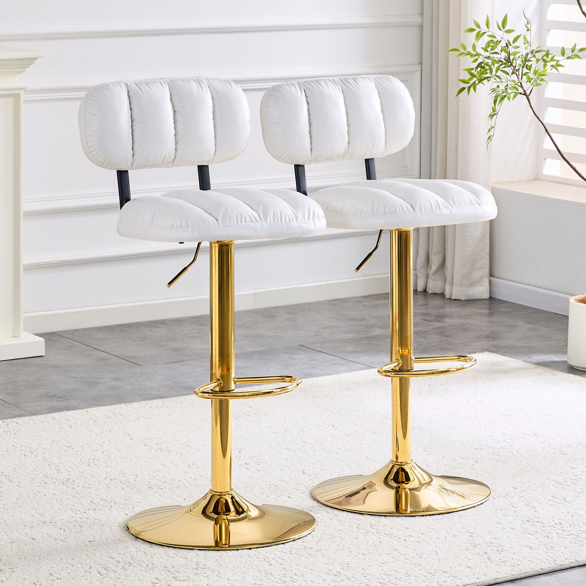 Adjustable Height Bar Stools &amp; Footrest For Kitchen Island (Set of 2)