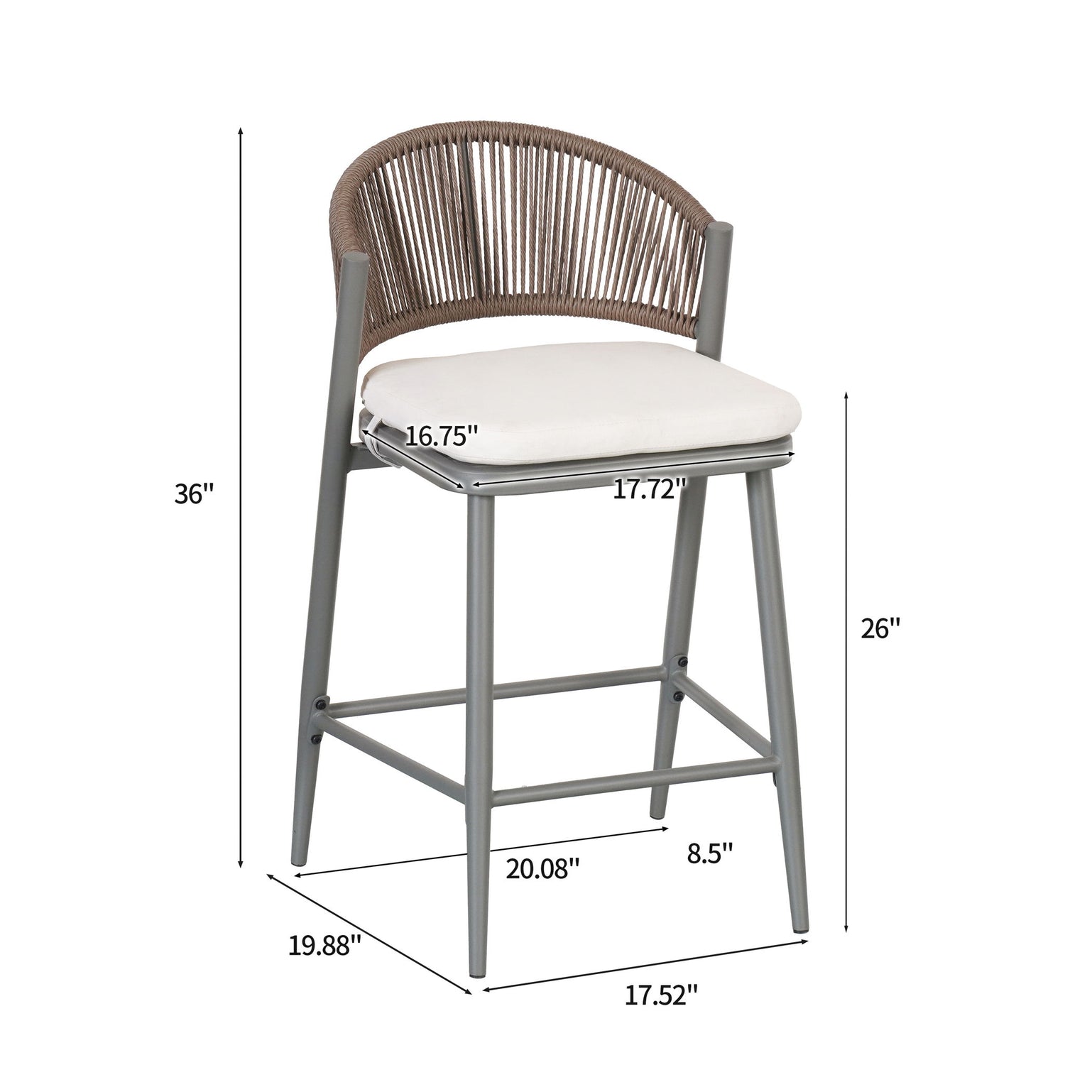 Outdoor 26&quot; Counter Height Metal Frame Counter Stools With Scallop Shaped Backrest &amp; Water Resistant Cushions