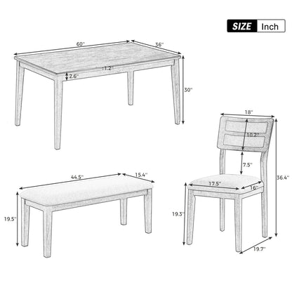 Dining Set Classic And Traditional Style, Includes Dining Table, 4 Upholstered Chairs &amp; Bench