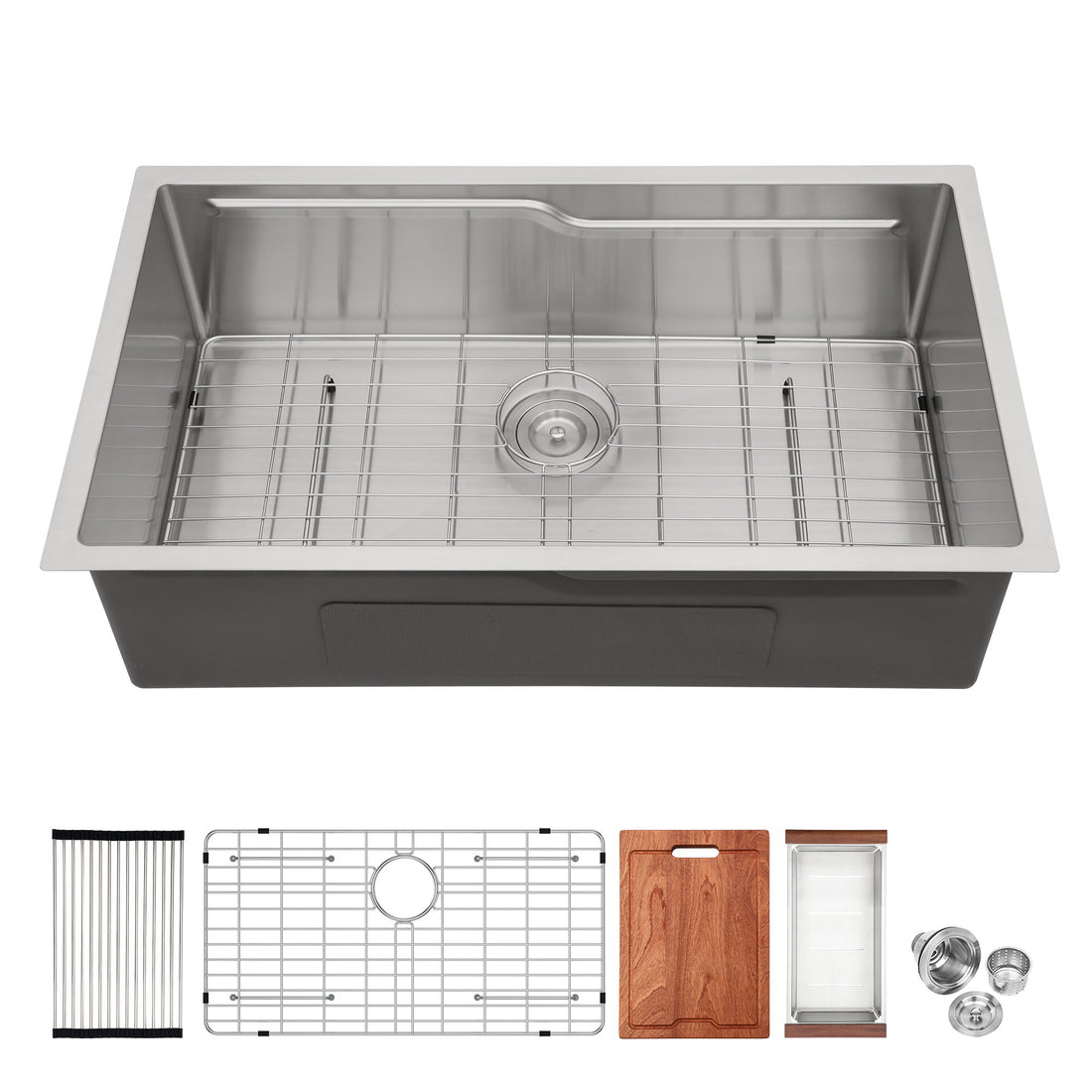 33&quot; Undermount Kitchen Sink Single Bowl Ledge Workstation In 16 Gauge Stainless Steel - White