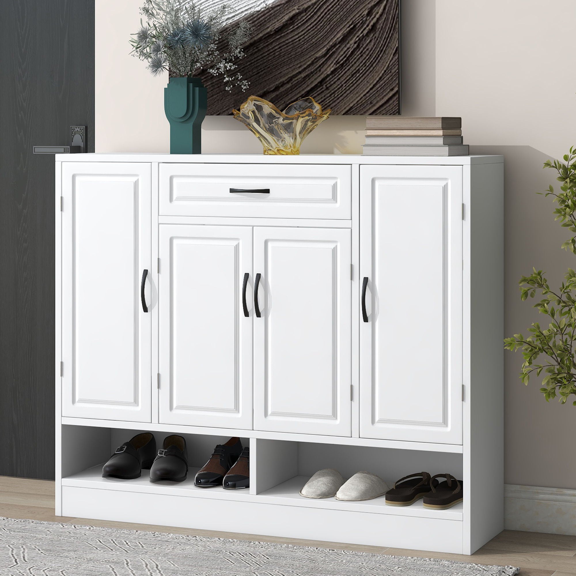 Sleek And Modern Shoe Cabinet With Adjustable Shelves, Space Saving Design