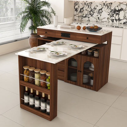 Kitchen Island With Extendable &amp; Rotating Table