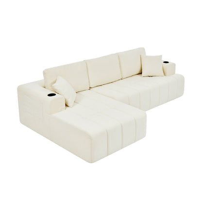 L - Shaped Sectional Sofa With Cup Holders &amp; Side Pockets
