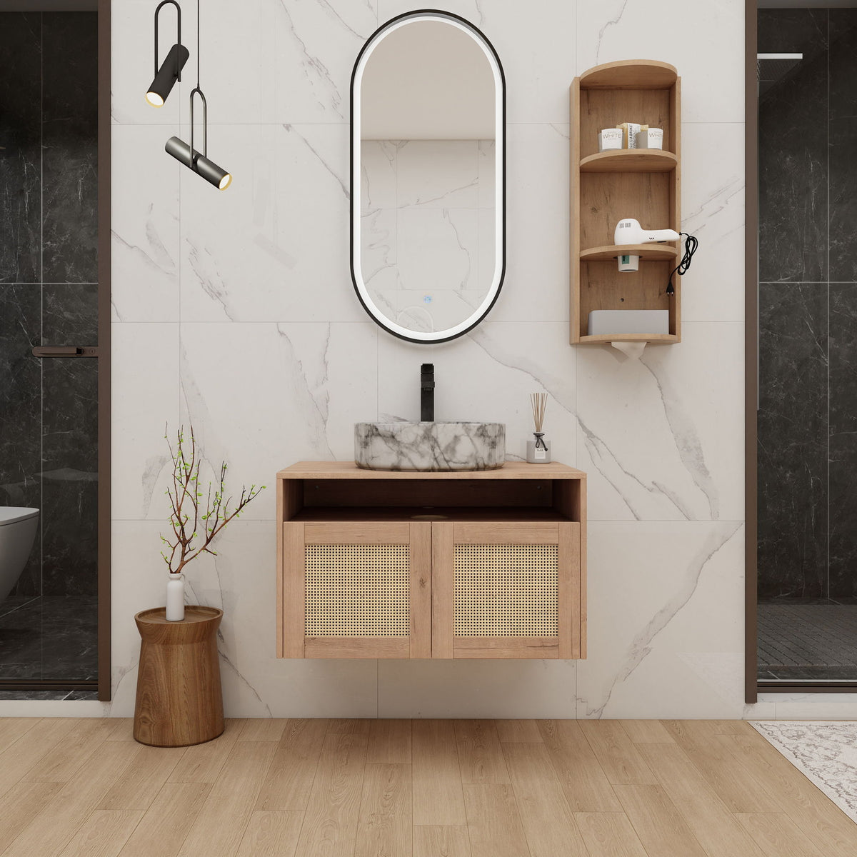 Bathroom Vanity &amp; Art Sink And Storage Rack, Float Mounting Design