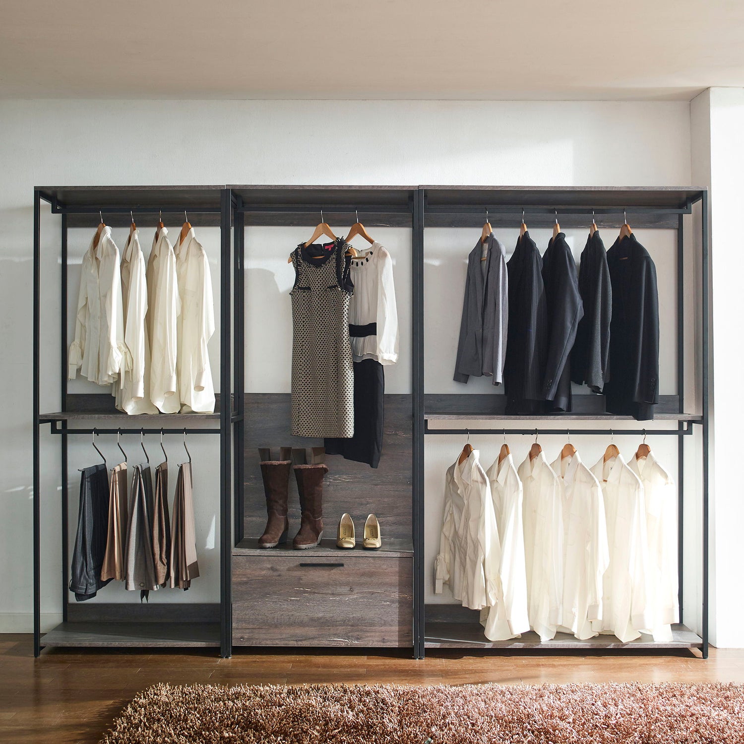 Monica - Wood Walk In Closet System &amp; Modular Design Melamine - Rustic