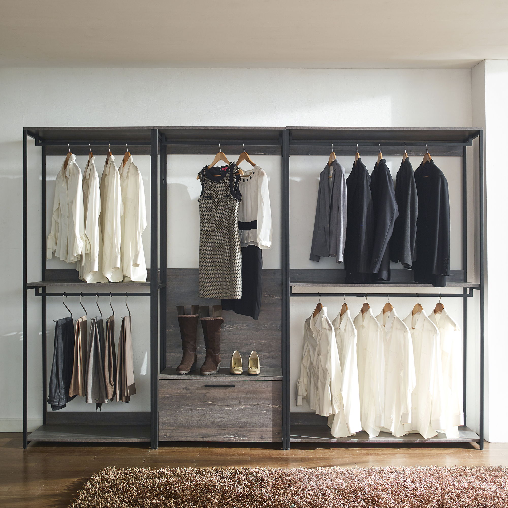 Monica - Wood Walk In Closet System &amp; Modular Design Melamine - Rustic