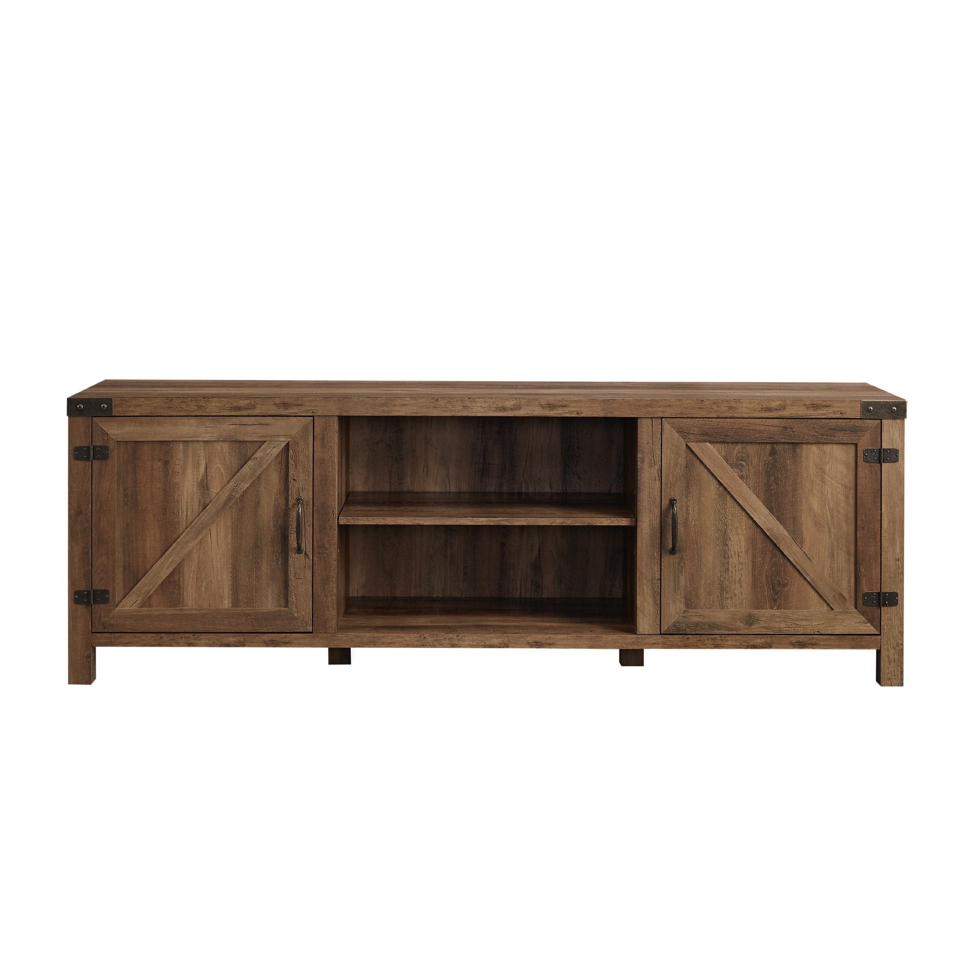 Rustic Farmhouse Double Barn Door 70&quot; TV Stand For 80&quot; TVs With Center Shelves