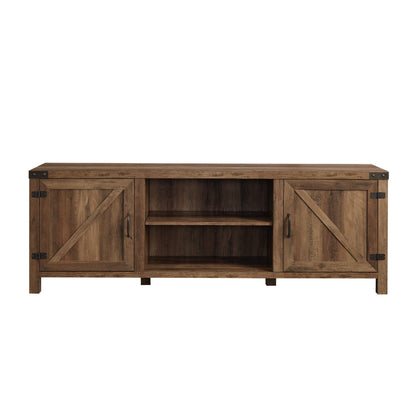 Rustic Farmhouse Double Barn Door 70&quot; TV Stand For 80&quot; TVs With Center Shelves