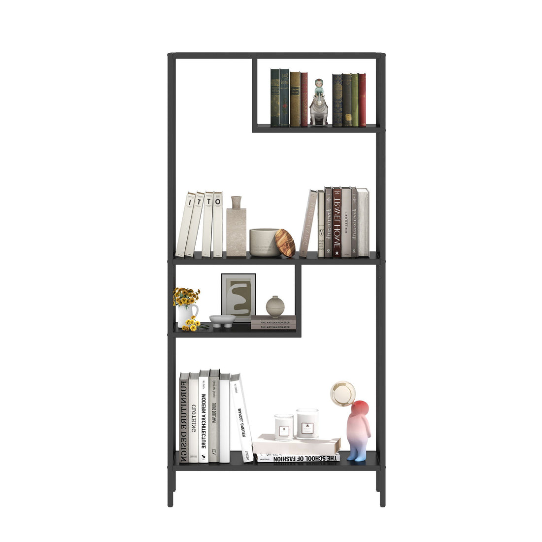 Modern Cube Storage Shelf With 4 Compartments &amp; Metal Legs, Freestanding Organizer For Living Room, Bedroom, Home Office - Brushed Nickel