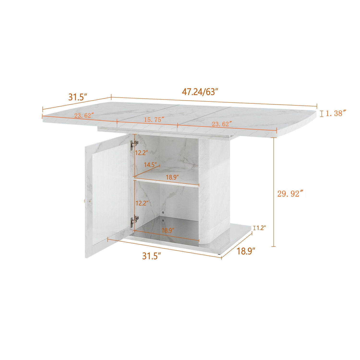 Modern Rectangle Dining Table With Stretchable Top, Storage Cabinet