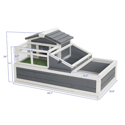 Luxury 3 Room Wooden Tortoise House Habitat With Turf Balcony &amp; 2 Stories - Gray / White