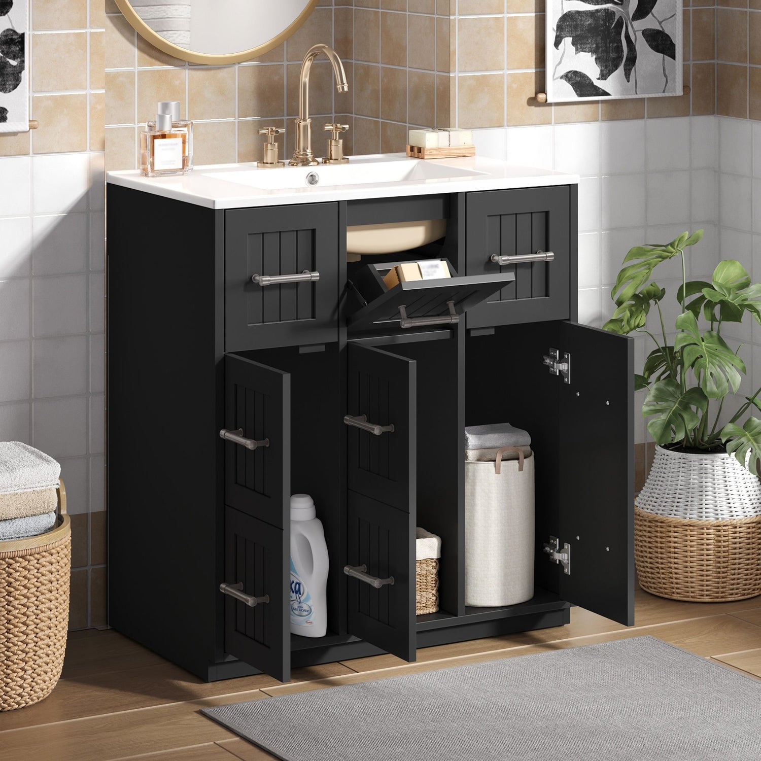 Bathroom Vanity With Undermount Sink, Soft-Close Doors, Drawers, Ceramic Sink