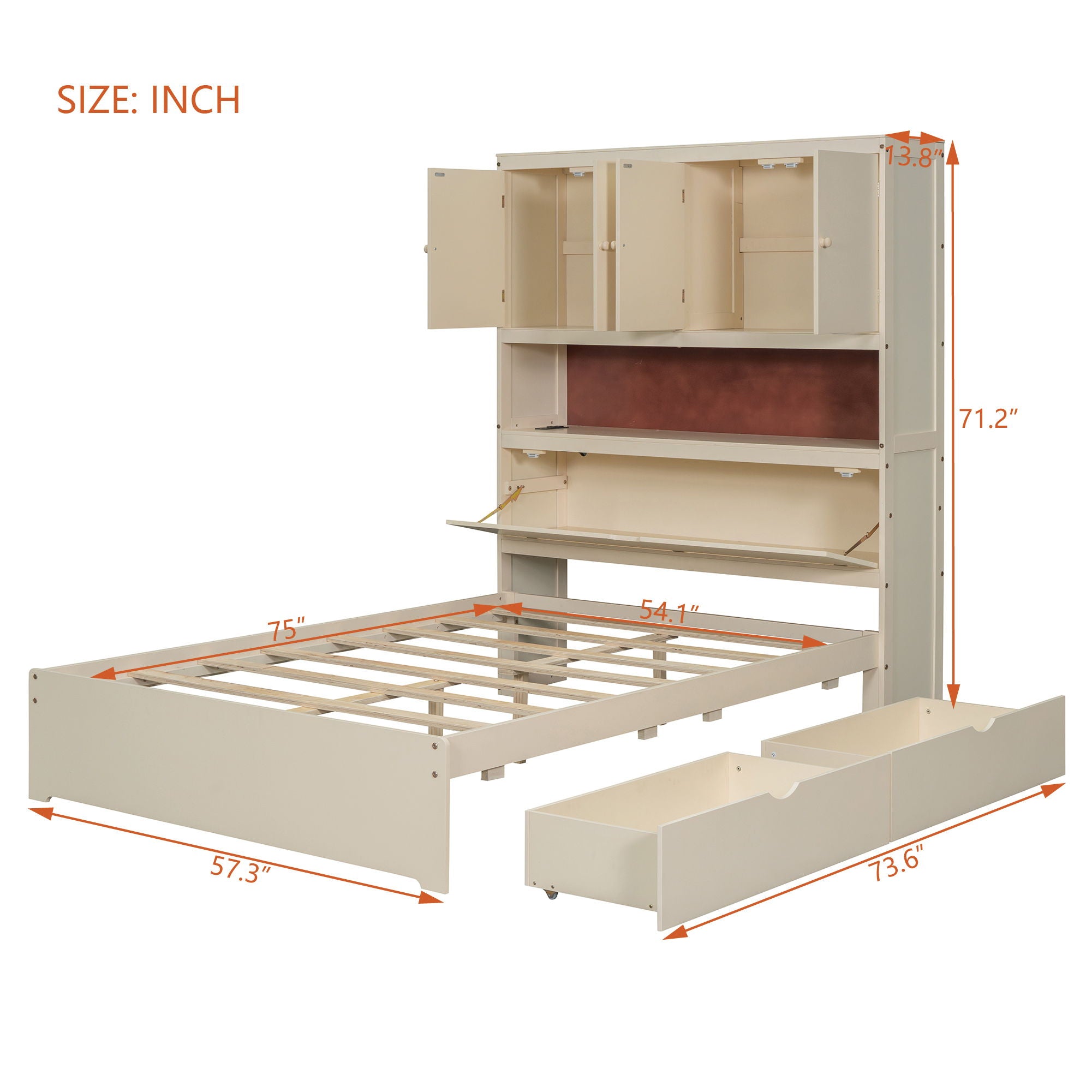Platform Bed With USB, Storage Headboard &amp; Drawers