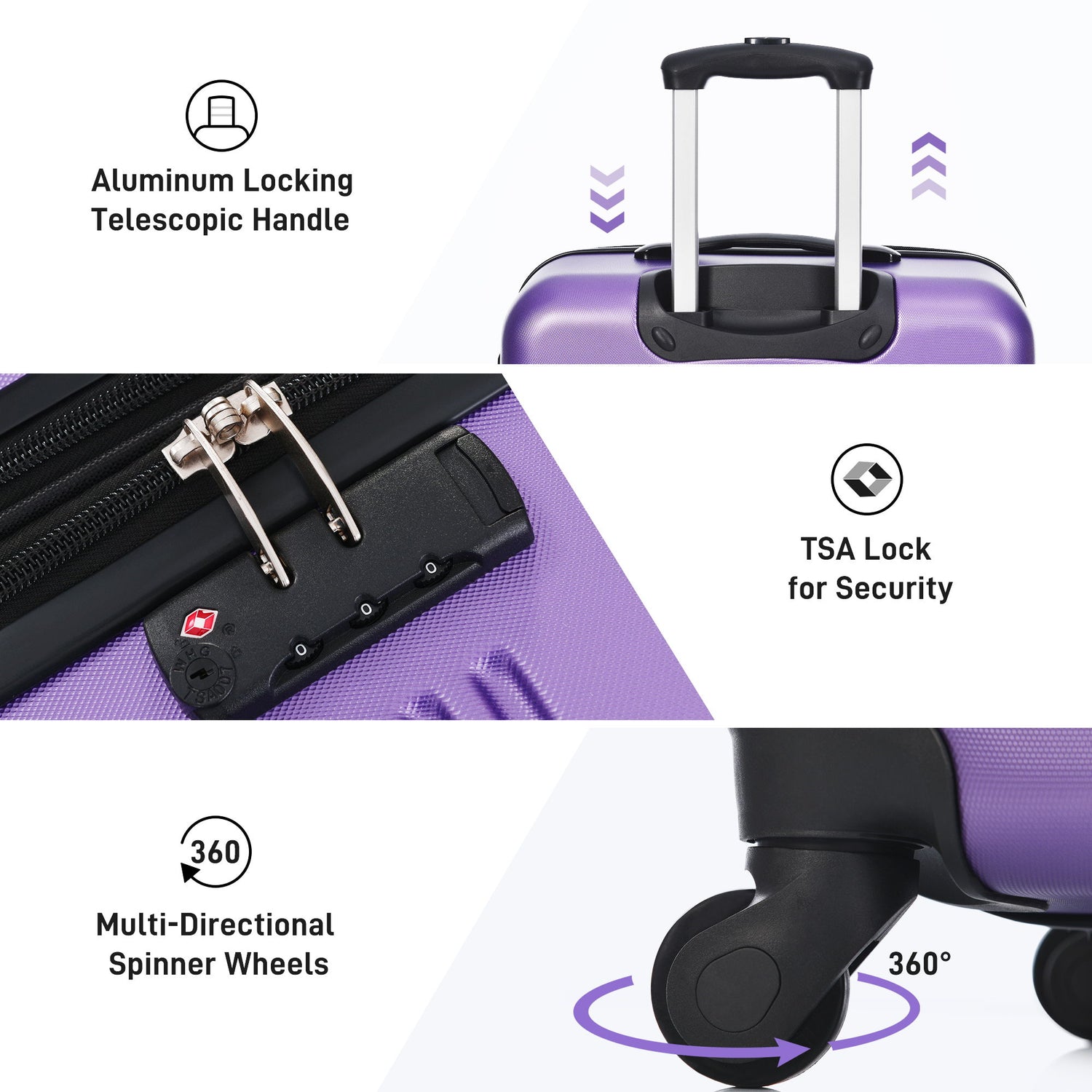 3 Piece Luggage Set Hardside Spinner Suitcase With Tsa Lock 20&quot; 24&quot; 28&quot; Available