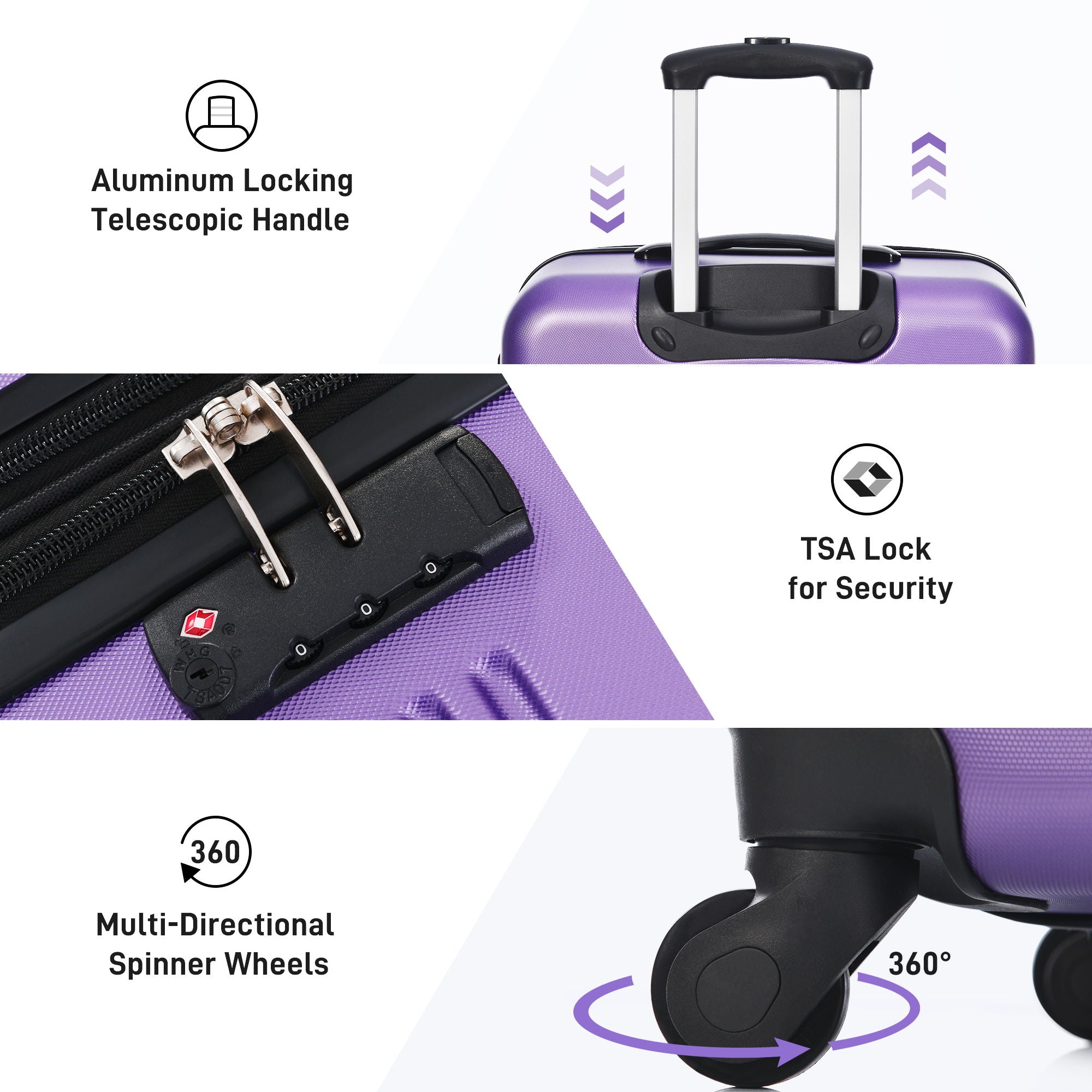 3 Piece Luggage Set Hardside Spinner Suitcase With Tsa Lock 20&quot; 24&quot; 28&quot; Available