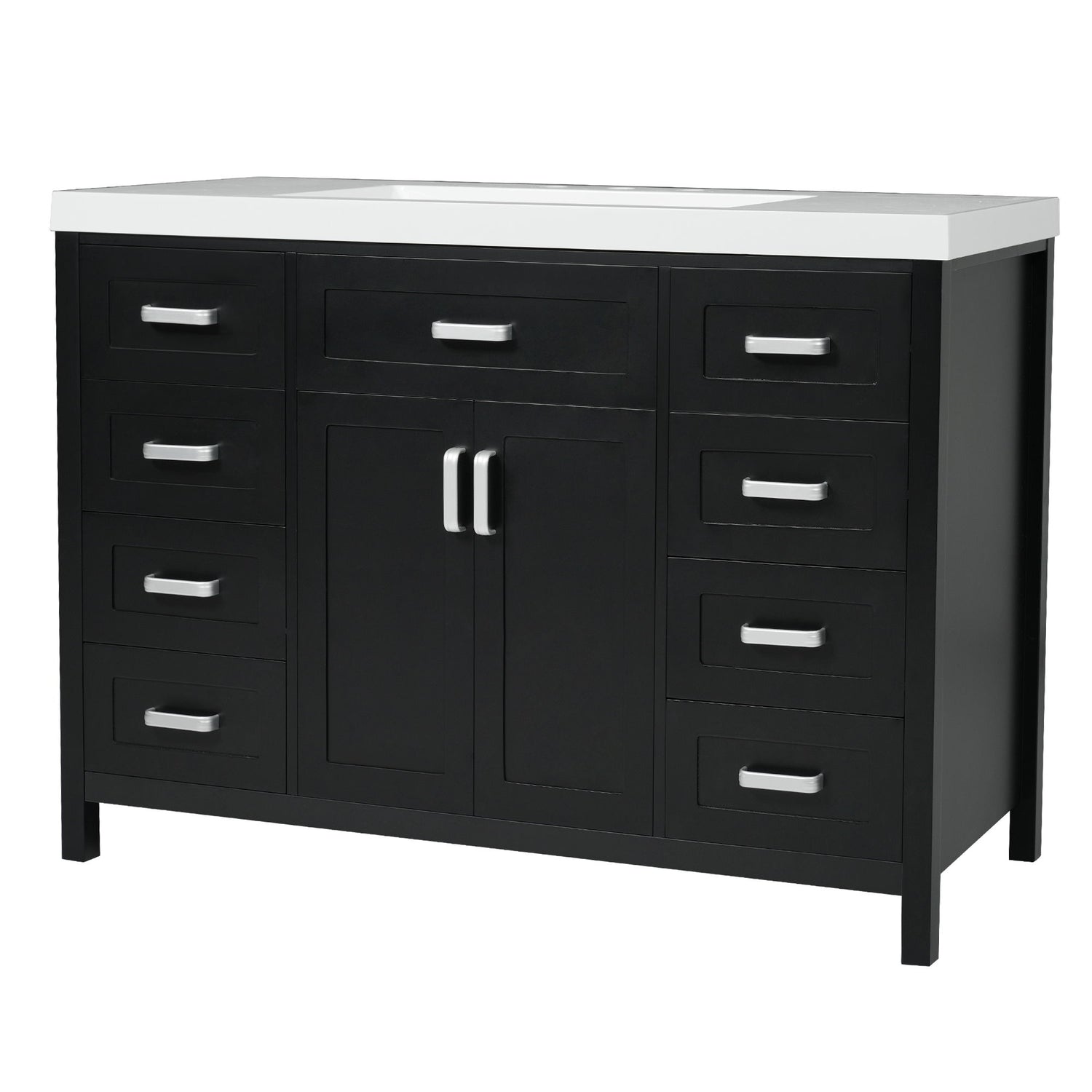 Bathroom Vanity With Sink, 2 Doors 8 Drawers, Soft Close System, Classic Design