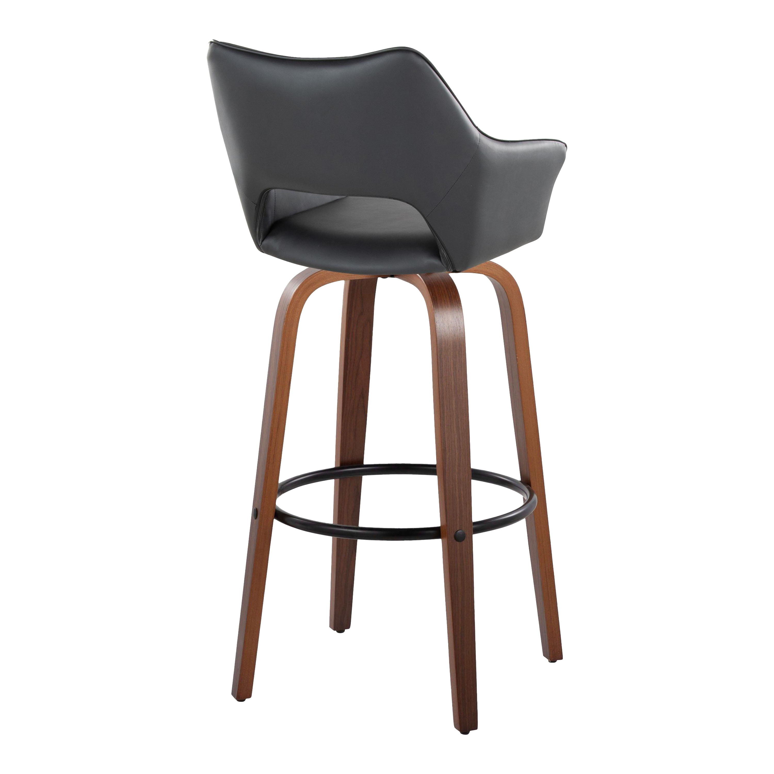 Mustang - Contemporary Fixed Height Barstool With Swivel &amp; Round Footrest (Set of 2)