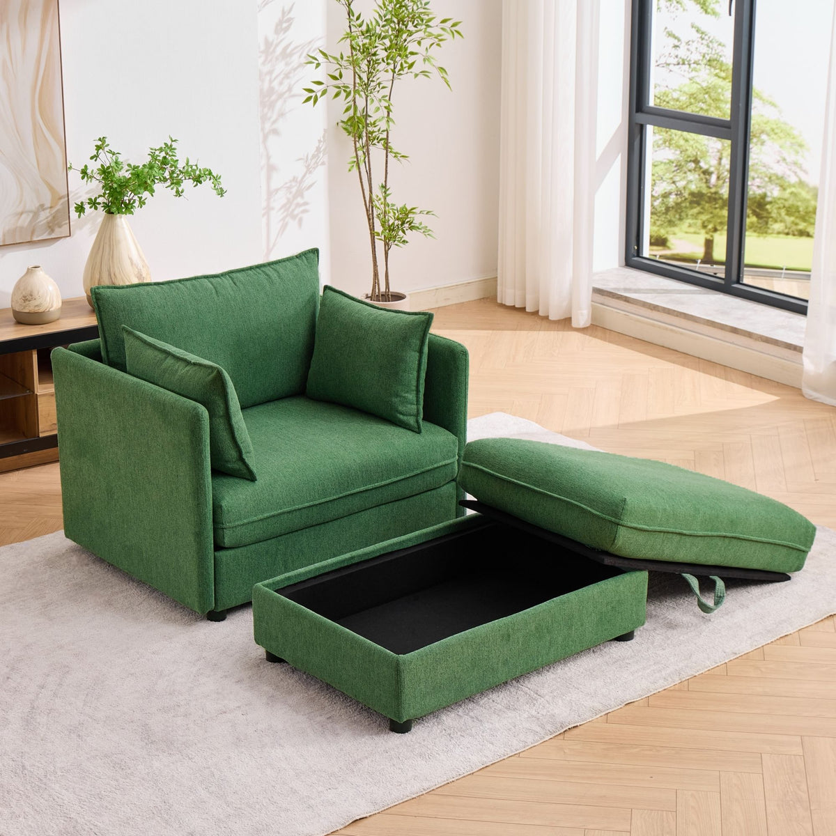 Oversized Deep Seat Accent Chair With Matching Storage Ottoman &amp; Throw Pillows