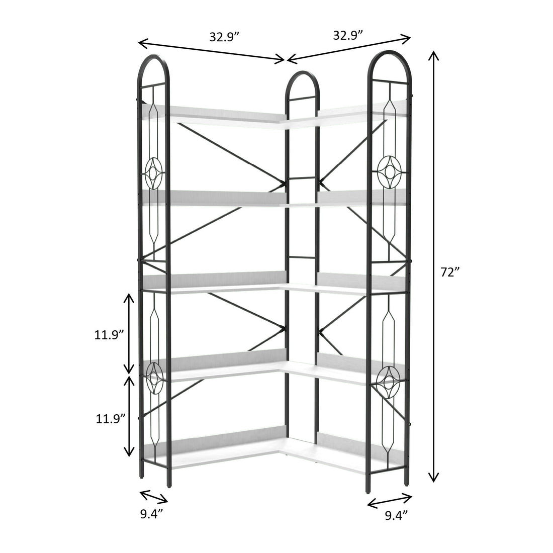 Industrial Style Corner Bookshelf With Thickened Iron Frame