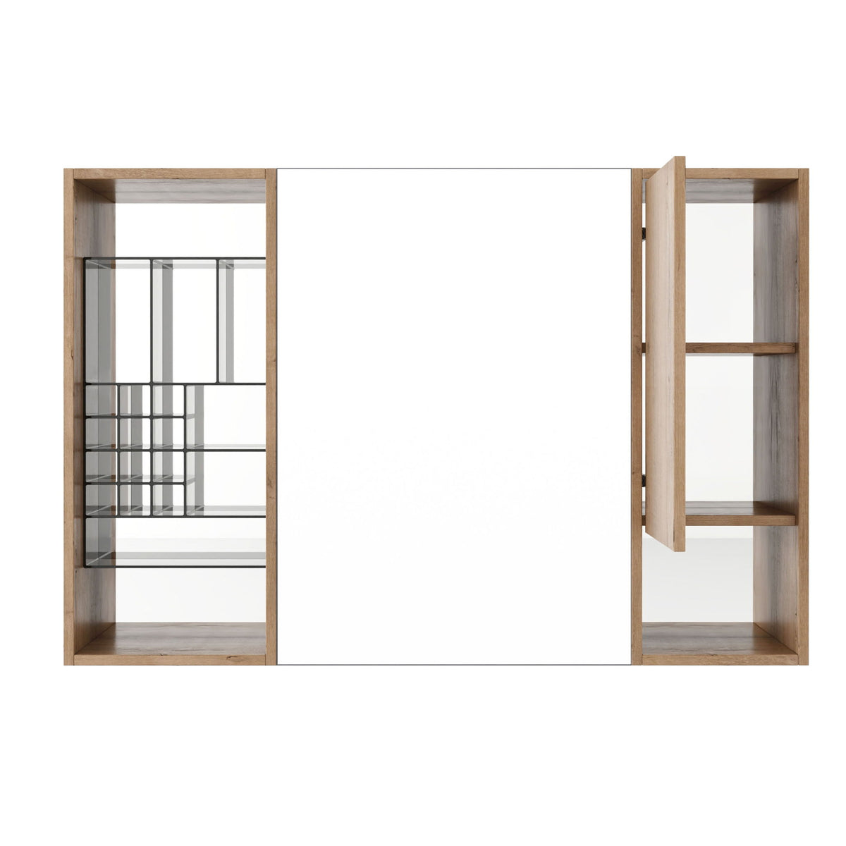 Wall Mounted Bathroom Mirror Cabinet &amp; Adjustable Shelves Storage Cabinet - Imitative Oak