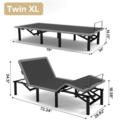 Adjustable Bed Frame With Massage Head &amp; Foot Incline, Wireless Remote, USB Ports, LED Night Light