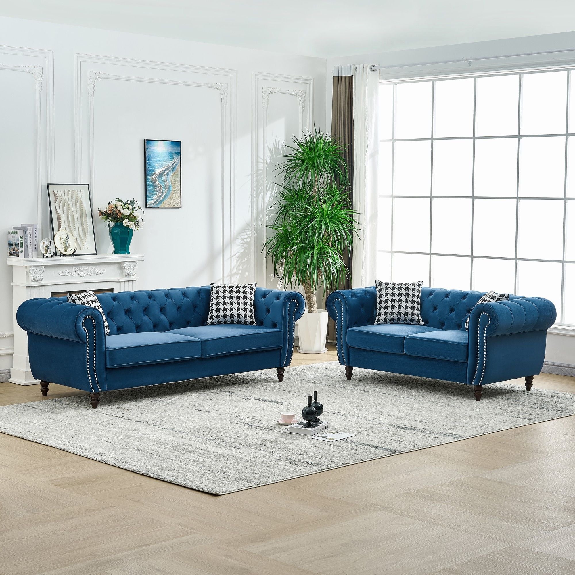 Chesterfield Set With Roll Armrest &amp; Nailhead