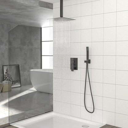 Dual Shower Head 10&quot; Ceiling Mount Square Shower System With Rough In Valve - Matte Black