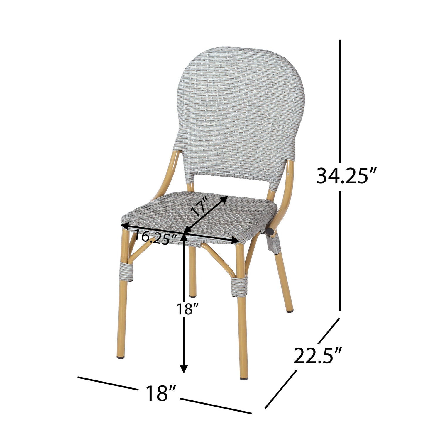 Outdoor Rattan And Aluminum Armless French Bistro Chairs (Set of 2) - Dark Gray