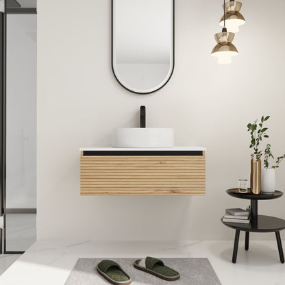 Wall Mounted Bathroom Vanity With Art Sink &amp; 1 Soft Close Drawer