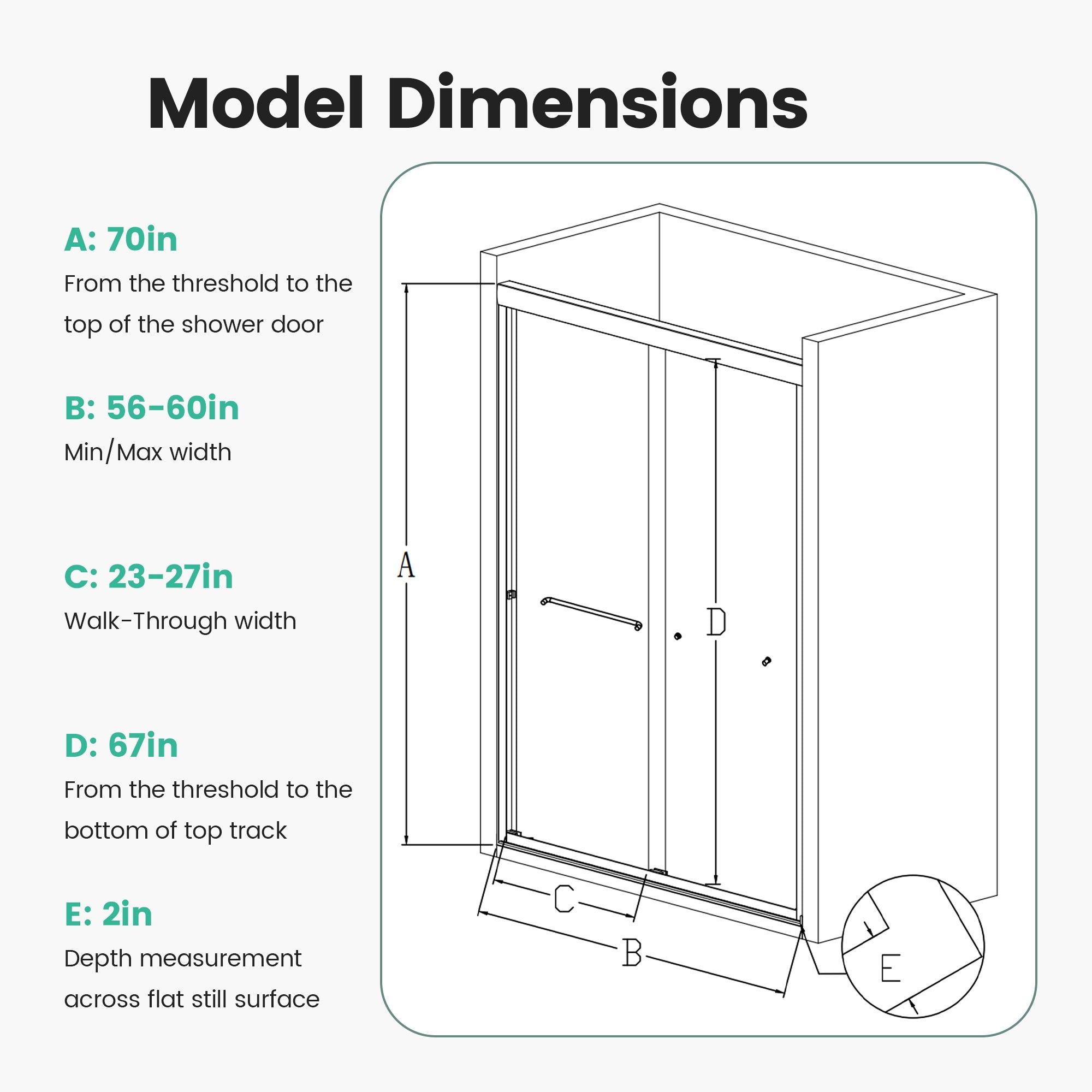 Semi-Frameless Double Sliding Shower Door, Bypass Shower Door, 1 / 4&quot; (6Mm) Thick SGCC Tempered Glass Door