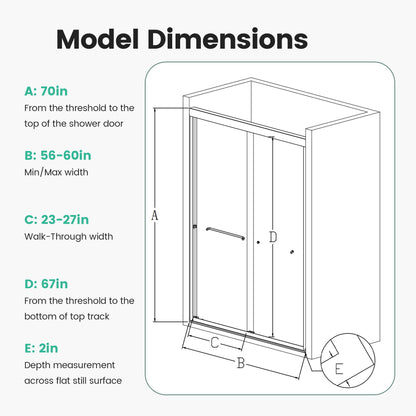Semi-Frameless Double Sliding Shower Door, Bypass Shower Door, 1 / 4&quot; (6Mm) Thick SGCC Tempered Glass Door