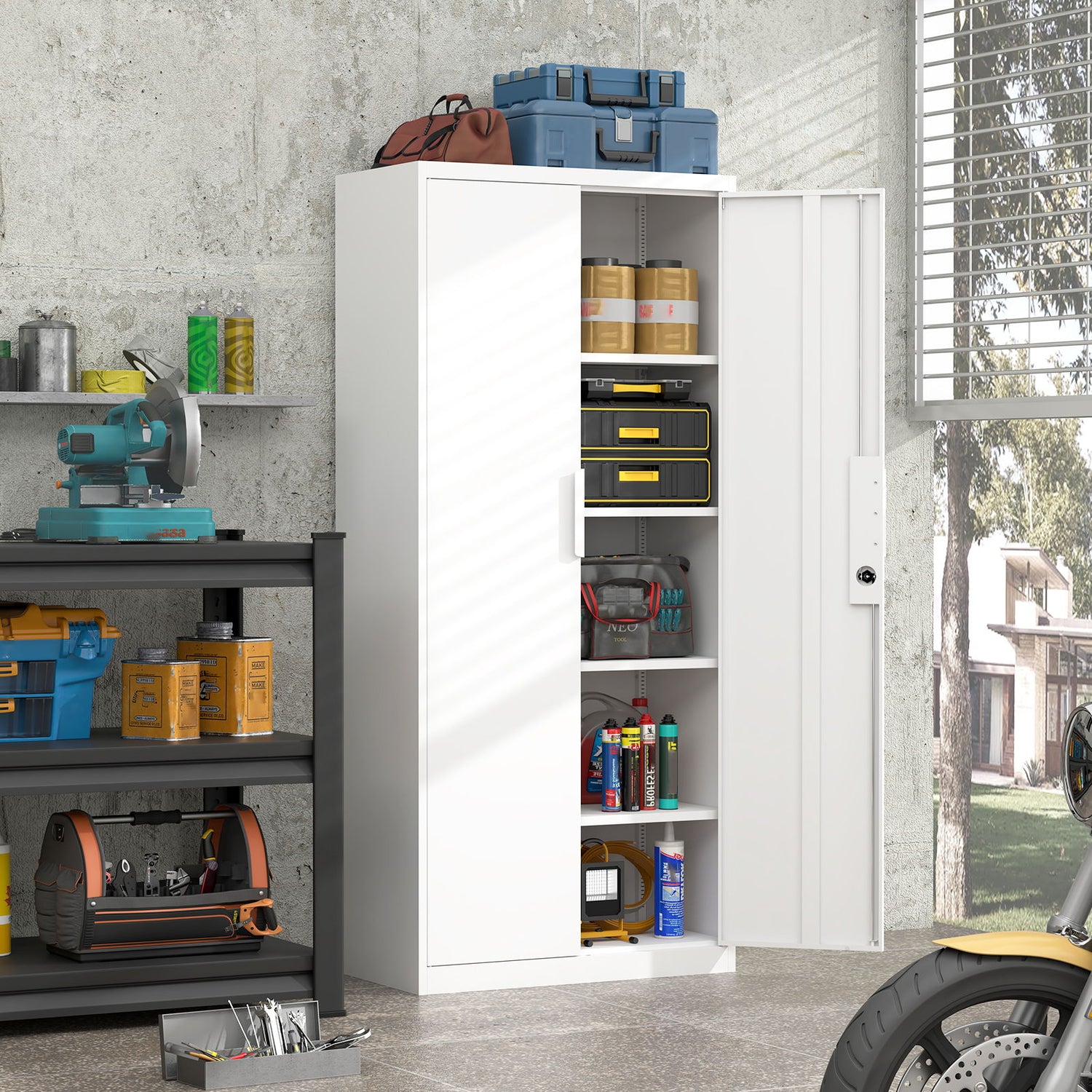 2 Door File Cabinet With Lock, 4 Adjustable Shelves, Heavy-Duty