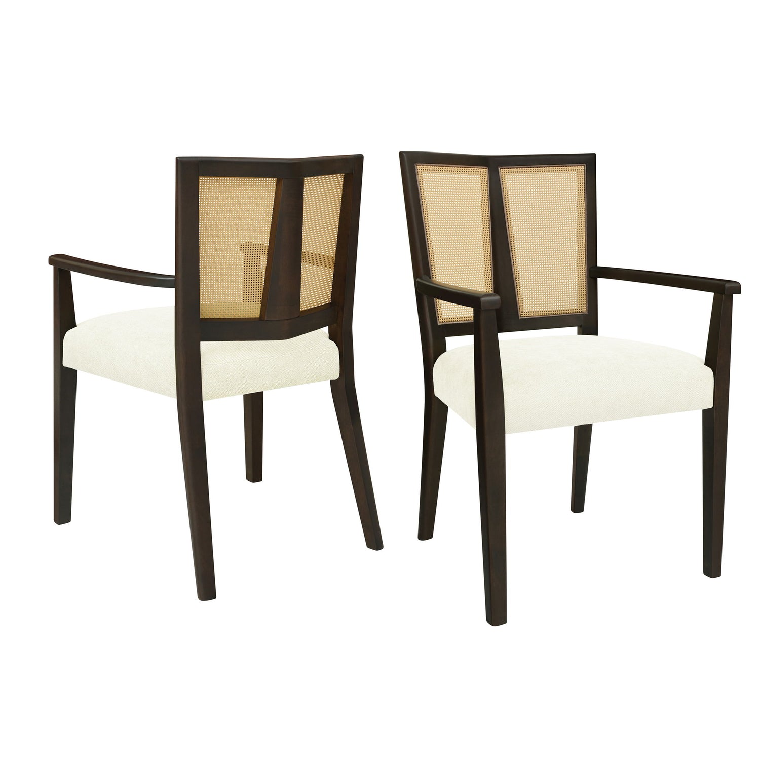 Mid Century Modern Arm Dining Chair Set With Rattan Backrest