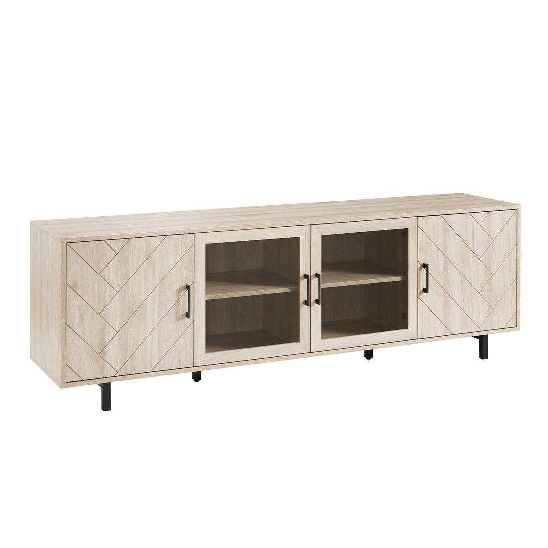 Modern Scandinavian 4 Door Herringbone 70&quot; TV Stand For TVs Up To 80&quot;