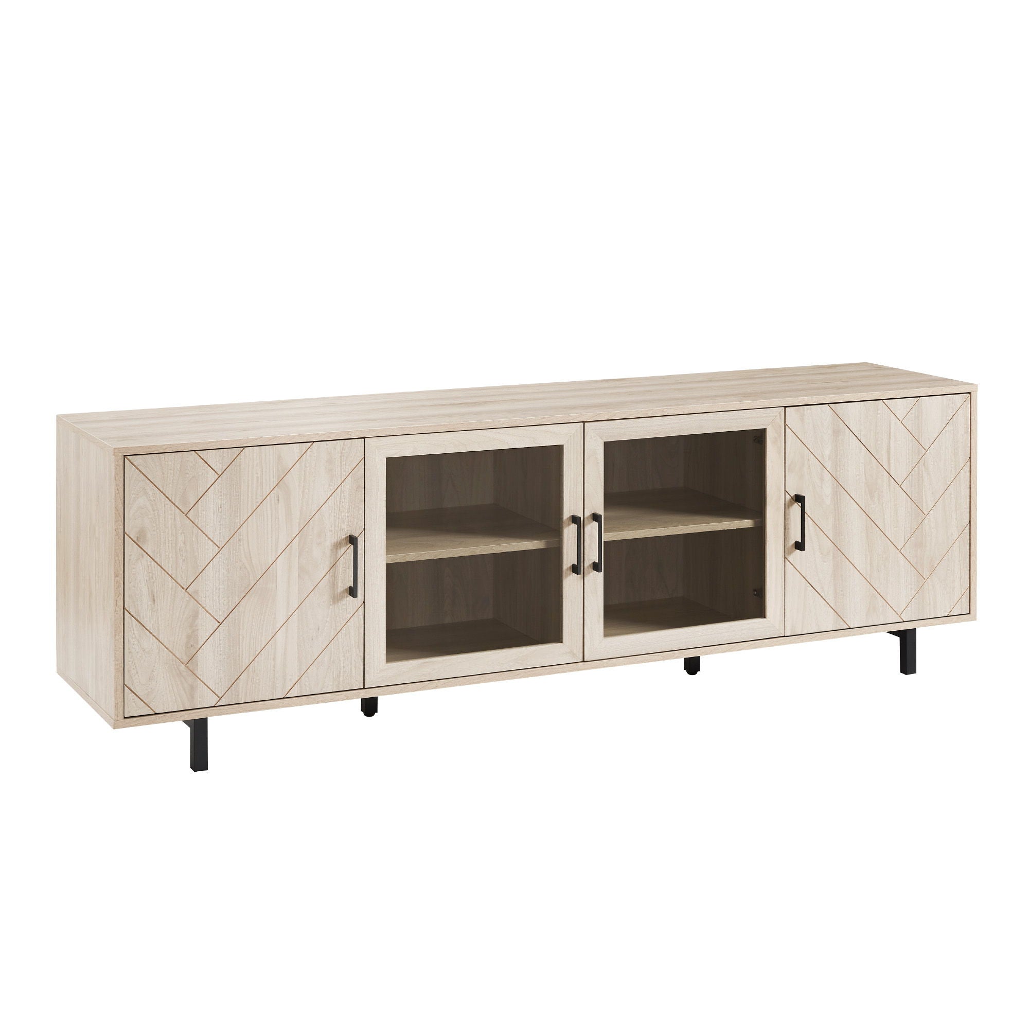 Modern Scandinavian 4 Door Herringbone 70&quot; TV Stand For TVs Up To 80&quot;
