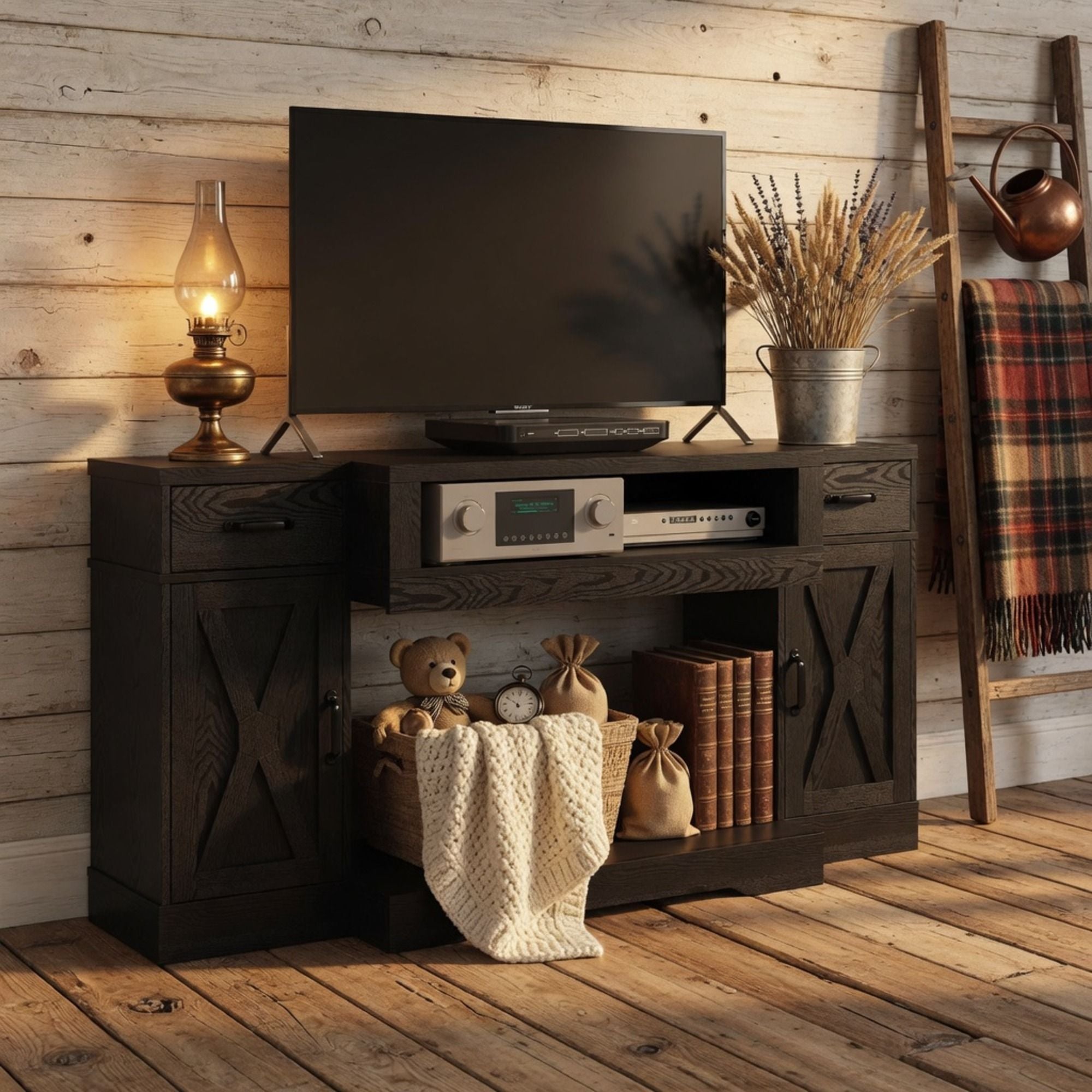 TV Stand With Adjustable Shelves &amp; Double Doors