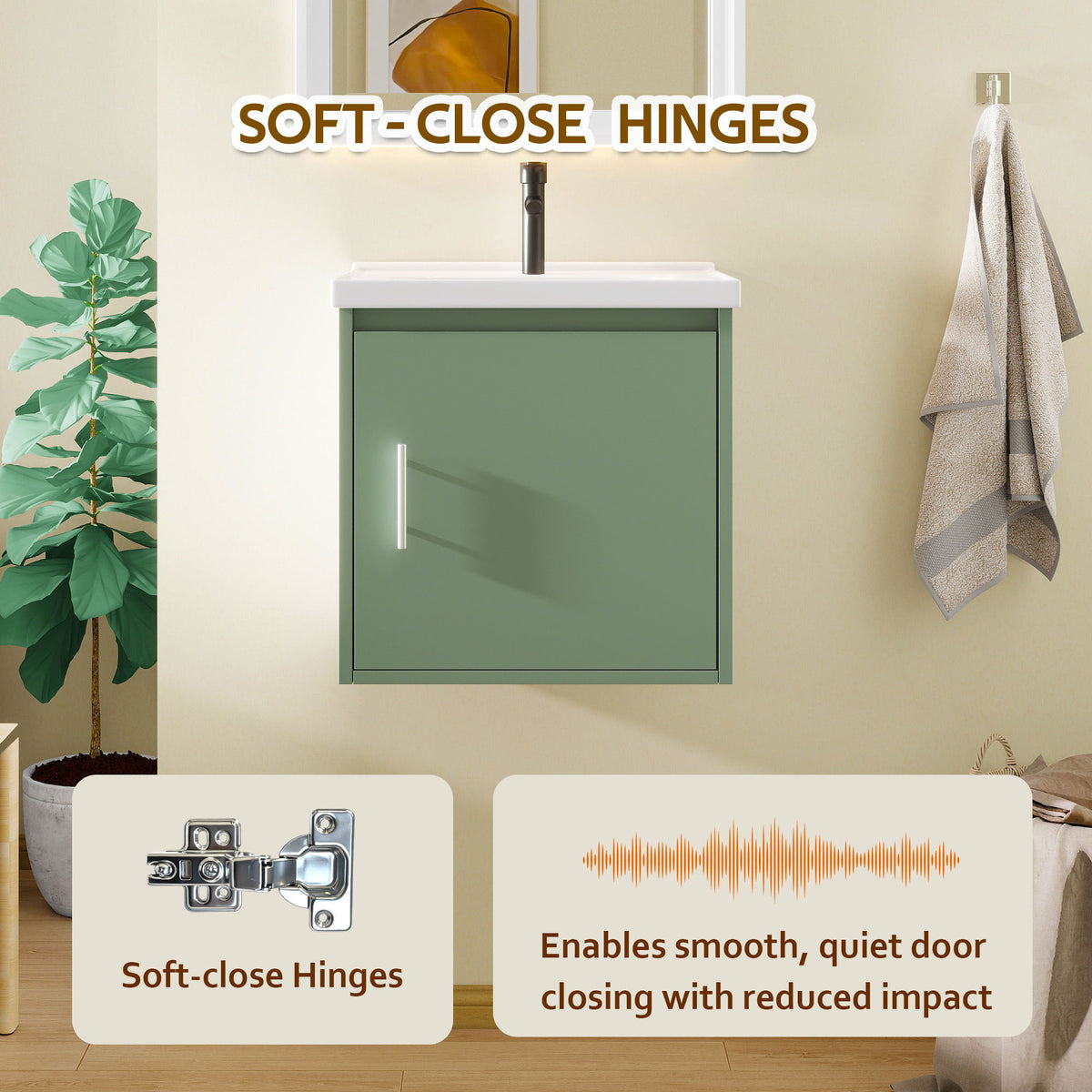 Floating Bathroom Vanity Combo, Wall Mounted Cabinet With Sink &amp; Soft Close Doors For Small Bathrooms