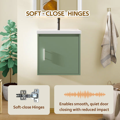 Floating Bathroom Vanity Combo, Wall Mounted Cabinet With Sink &amp; Soft Close Doors For Small Bathrooms