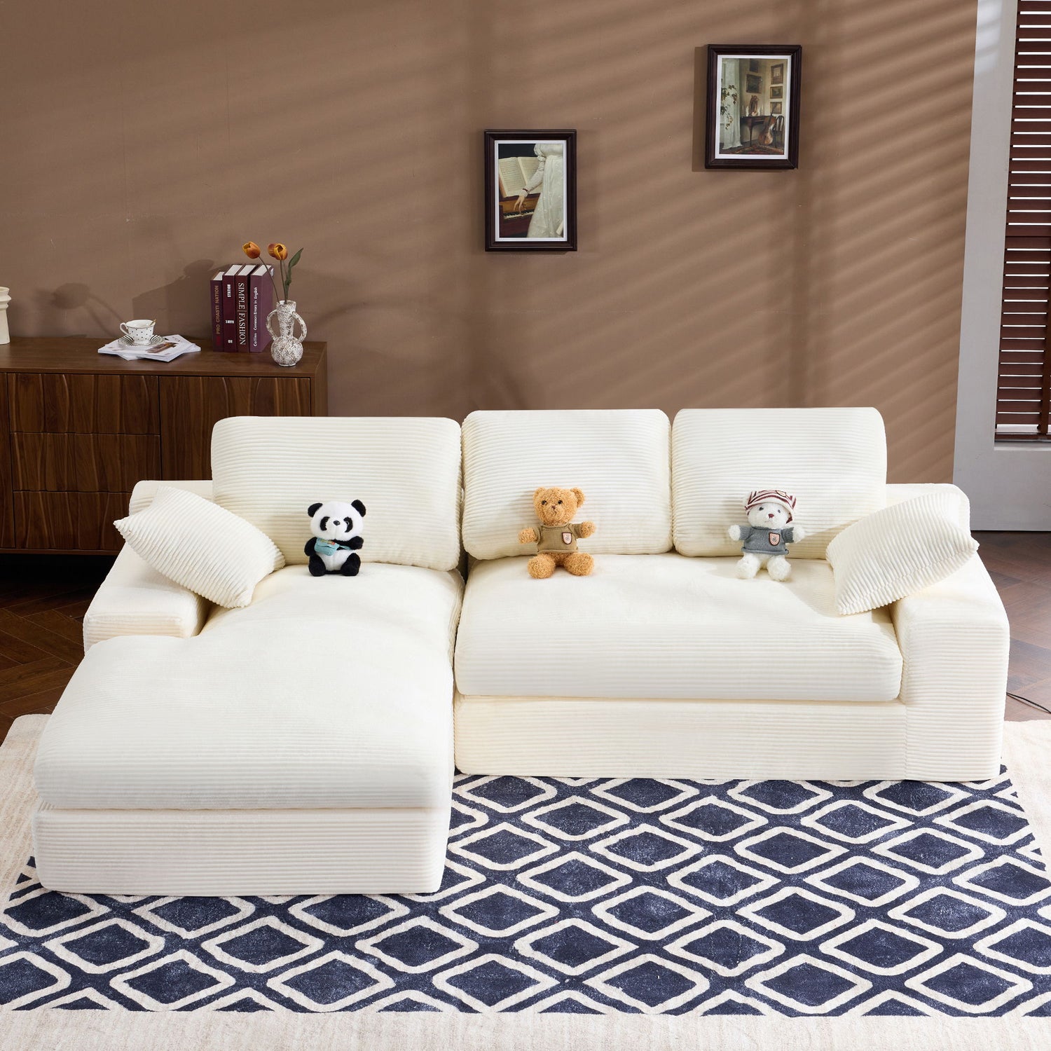 Compressed Sofa With 3 Back Cushions, 2 Throw Pillows